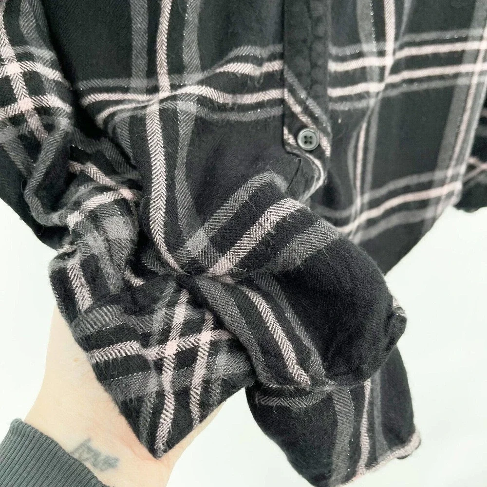 Rails Hunter Shirt Onyx Slate Button Down Black Size M‎ Metallic Plaid Flannel
